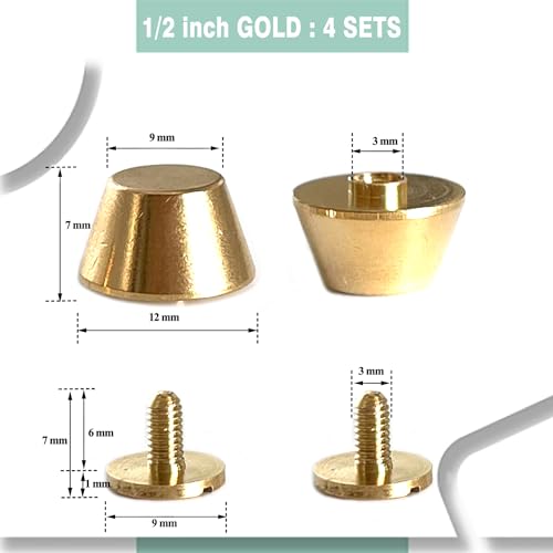 Honigo 8 Pack Rivets Stud Handbag Purse Feet 1/2 inch Gold Flat Head Metal Solid Brass Studs Screw Back Feet 12mm Buckle Spikes Leathercraft for Leather Bag Totes DIY Craft - size: Flat Head-Gold 8 Pack