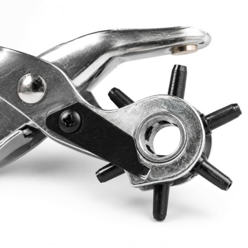 1 Pc Heavy Duty Faux Leather Belt Hole Punch Pliers Rotary Steel Hand Tool with Red Rubberized Grip for Sewing Crafting Projects