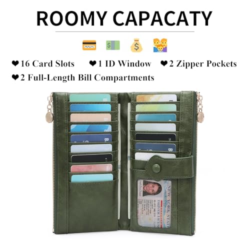 GOIACII Wallet for Women Ladies Wallets Double Zippers Clutch Purse Green - color: B01 Green