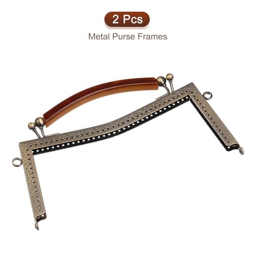 uxcell Metal Purse Frames 2 Pcs Kiss Lock Clasp Frame Embossed Clutch Frame with Rubber Handle for Coin Purse Handbag Making DIY Craft, Bronze - color: Bronze