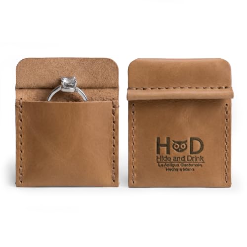 Hide & Drink, Wedding Ring Case, Engagement Pouch, Bride and Groom Jewelry Storage, Marriage Travel, Proposal Ring Holder, Full Grain Leather, Handmade, Single Malt Mahogany - color: Single Malt Mahogany