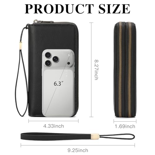 GOIACII Wristlet Wallets for Women 2 Zip Around Ladies Clutch Black - color: Black