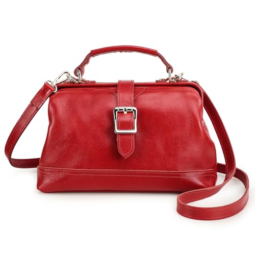 CONTACTS Full Grain Leather Doctor Purse Bag for Women Top Handle Bag Vintage Handbag Shoulder Bag - color: Red