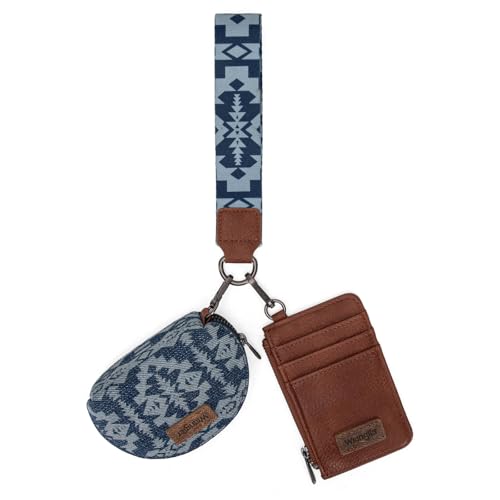 Wrangler Aztec Keychain Wristlet Wallets for Women Western Dual Pouch Wristlet Credit Card Holder Wallet with Zipper Pocket WG2212-W0051JN - color: Retro Jean