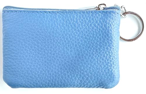 Women's Leather Small Coin Purse with Keychain, Mini Card Holder Case (Light Blue) - color: Light Blue