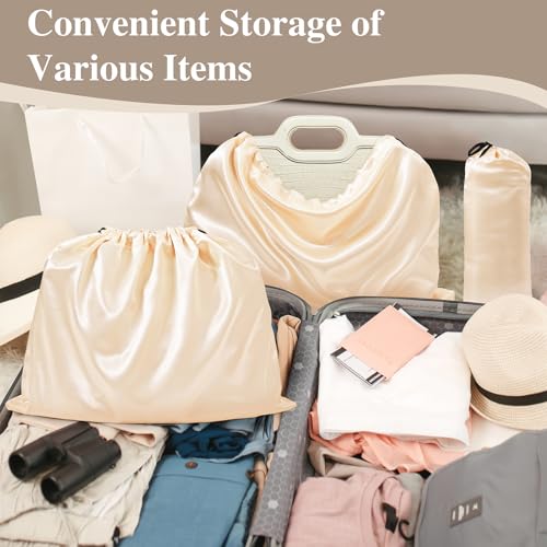Ersmak 6 Pack Dust Bags for Handbags - Beige Silk Dust Cover Bag for Purses Shoes - Satin Drawstring Dustproof Bags for Travel Storage - 23.6 x 19.7 In - color: Beige, size: 23.6 x 19.7 In