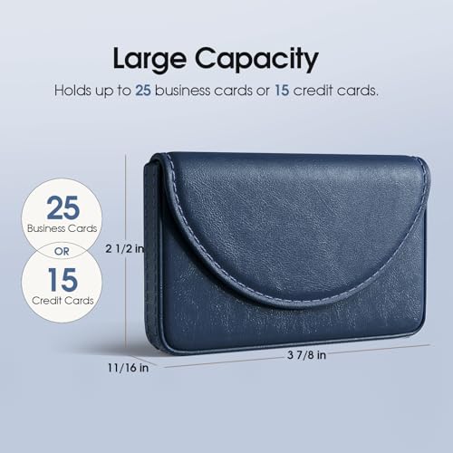 MaxGear Business Card Holder Case, PU Leather Business Card Case, Navy Blue | Pocket Name Card Holder Wallet for Purse, Portable Business Card Carrier with Magnetic Closure, Slim Stylish Men Women Gift - color: Navy