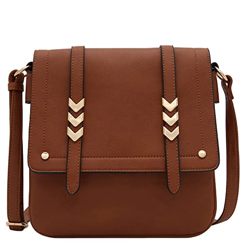 ALYSSA Double Compartment Large Flapover Crossbody Bag - color: Brown