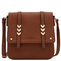 ALYSSA Double Compartment Large Flapover Crossbody Bag - color: Brown