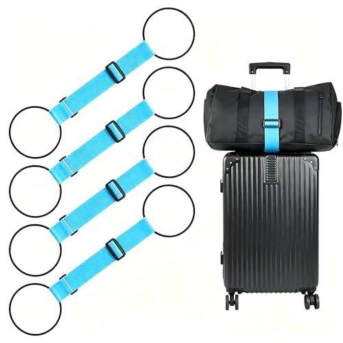 Adjustable Luggage Connector Straps for Suitcase 4-Pack (Blue) | Add A Bag, Connect 2 Suitcases, Hang Coat/Scarf, Elastic Bungee Belt, Secure Carry-on Travel Essentials, Lightweight 72g - color: Blue, size: 4 Pack