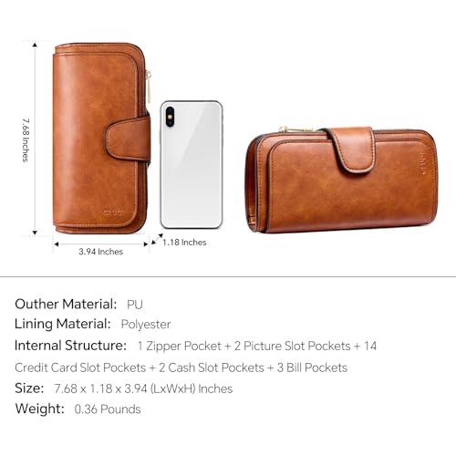 CLUCI RFID Wallet for Women Bifold Wallet with ID Window | Multiple Card Holder, Gifts for Women Birthday - color: Oil wax Two-toned Brown