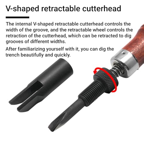 Leather Groover Tool V Type Adjustable Push Groover Wood Handle Edge Beveling Stitching Grooves for Leathercraft