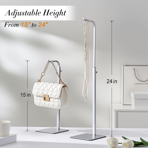 3-Pack Adjustable Tabletop Purse & Banner Display Stands, Silver | Tabletop hook holders display handbags, wreaths and banners in closets, retail stores and vendor booths. - color: Silver