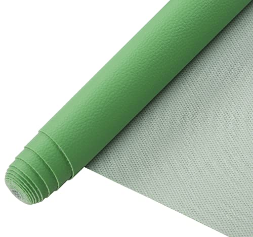Picheng Lychee Faux Leather Fabric: 13.8" x 53"Soft Green Faux Leather Roll | Lychee Texture Solid Color Faux Leather Sheets Marine Vinyl for Making Crafts Leather Earrings Bows Sewing DIY (Green) - color: Green