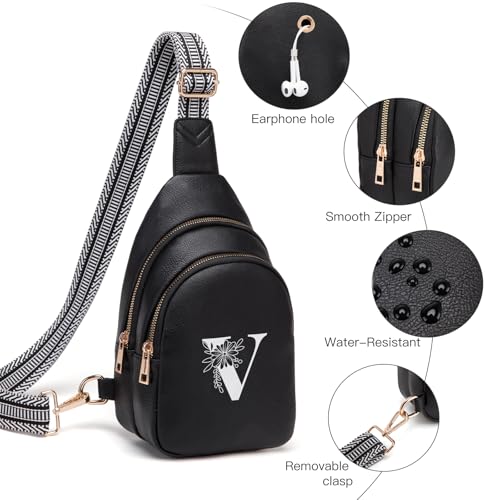Viverte Crossbody Bags for Women Initial Sling Bag Cross Body Fanny Packs Personalized Gifts for Mom Women Wife - color: Black, style: V