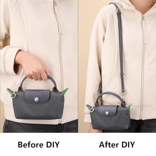 Purse Straps Replacement, Leather Handbag Crossbody Shoulder Strap Kit Adjustable for Mini Longcamp Tote Bag Women - color: Gray
