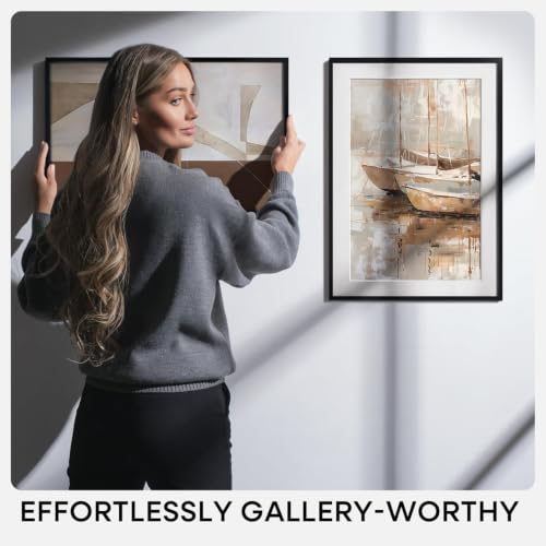 Homeforia A2 Black Picture Frame, High-End Metal, A3 Mat, Glass | High End Aluminum, Tempered Glass, Acid-Free A3 Removable Mat, A2 Edge-to-Edge Display, Wall Kit, Set Of 1 - color: Carbon Black, size: A2