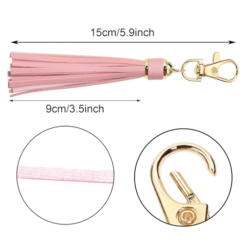 Penta Angel 2Pcs 5.9'' Large PU Leather Tassel with Lobster Swivel Keychain Pendant for Handbag Backpack Jewelry Making (Korean Pink) - color: Korean Pink