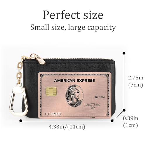Veki Coin Purse Change Mini Purse Wallet with Zipper, Solid color-Black | Fashionable Bag for Men Women, Key Chain Pendant Leather Classic Clutch Purse - color: Solid color-Black