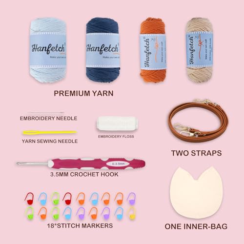 Hanfetch Crochet Kit for Advanced or Intermediate Beginner, Step by Step Video Tutorial and Detailed Guide Instruction DIY Craft Supplies for Adult and Kid with Complete Kit for Granny Square Tote Bag - color: Blue-Orange