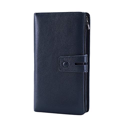 Itslife Womens Wallet,Large Capacity RFID Blocking Leather Wallets Credit Cards Organizer Ladies Wallet with Checkbook Holder - color: Deep Blue