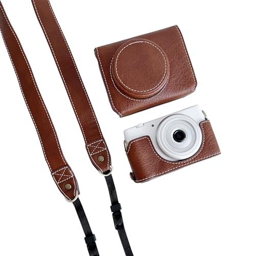 Andoer Digital Camera Protective Case PU Leather Camera Storage Bag with Removable Shoulder Strap Compatible with Sony ZV1-F/ ZV1M2, Brown