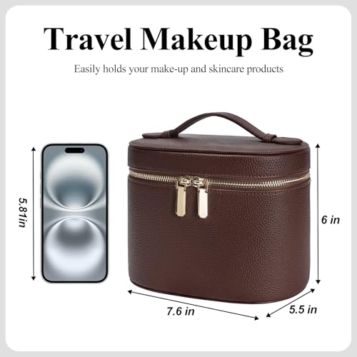 honitty Makeup Bag, Travel Make up Case with Compartments and Handle, Portable Cosmetic Organizer Bags,Toiletry Bag for Women - color: Coffee(7.6*5.5*6 in), size: M(7.6*5.5*6 in)