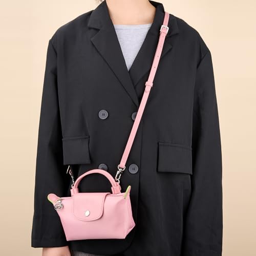 Purse Straps Replacement, Leather Handbag Crossbody Shoulder Strap Kit Adjustable for Mini Longcamp Tote Bag Women - color: Petal pink