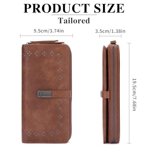 Wallet for Women Large Capacity RFID Blocking Leather Bifold Card Holder with Zipper Change Pocket - color: B01 Brown