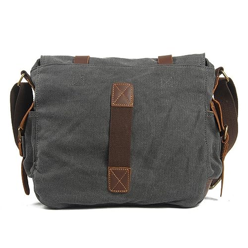 Canvas Messenger Bag, Vintage Genuine Leather Shoulder Bag, Briefcase Crossbody Satchel Purse Laptop Bag Medium | Vintage - color: Green