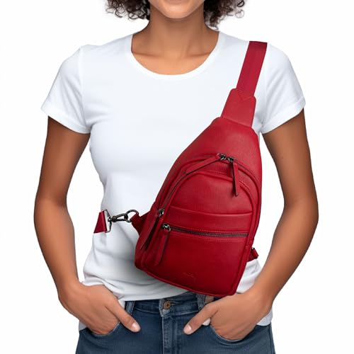 Alldaily Large Sling Bag for Women Crossbody Purse Leather Fashionable Trendy Chest Bag for Travel, Fanny Pack (Red) - color: Red