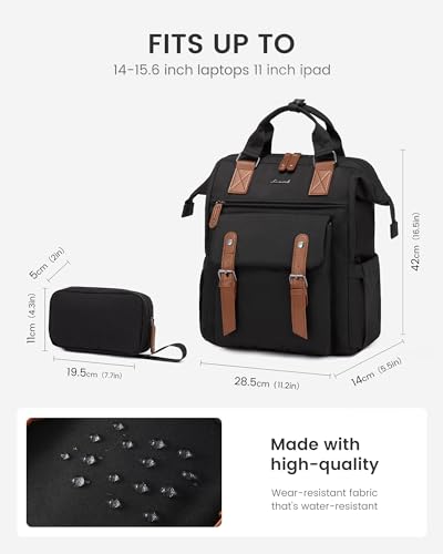 LOVEVOOK Laptop Backpack for Women with Giant Tumbler Holder Pocket,15.6 inch Waterproof Travel Backpack Purse Computer Laptop Bag - color: Black-brown With Cup Holder, size: 15.6 inch