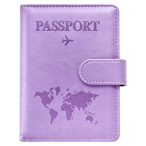 Eoehro Passport Holder for Travel Essentials, Passport Wallet Cover Case for Travel Must Haves Accessories,Passport Book Holders for Women and Men(Light Purple) - color: Light Purple, style: Magnetic Clasp