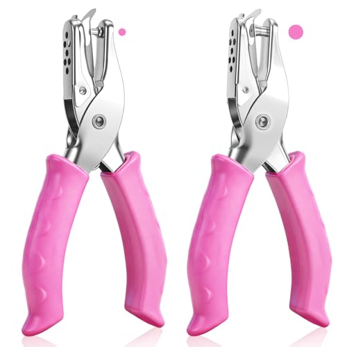 2 PCS Single Hole Punch, 1/4" and 1/8" Hole Puncher with Pink Soft Grip
