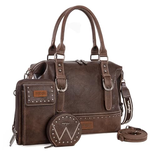 Wrangler 3Pcs Doctor Bag Sets for Women Top-handle Satchel Bag with Cell Phone Handbag and Coin Purse - color: Eye-catching Coffee
