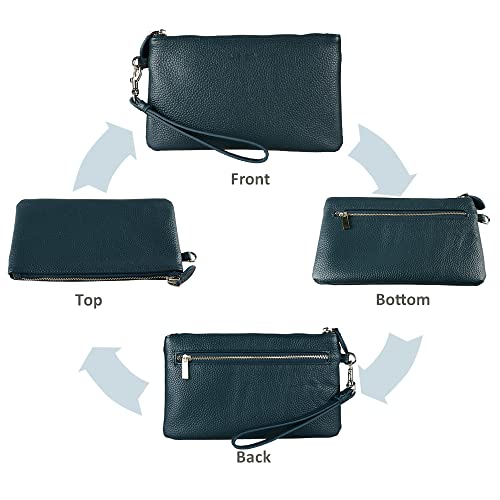 befen Genuine Leather Wristlet Clutch RFID Blocking Bag Cell Phone Purse | Cell Phone Wristlet Clutch for Women, Small Wallet Purses with RFID Blocking Card Slots - color: Dark Teal Blue
