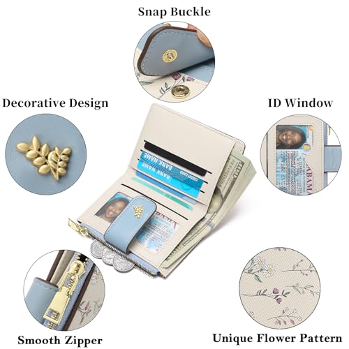 GAEKEAO Wallet Women Small RFID Vegen Leather Card Holder for Women | Compact leather wallet, credit card holder, RFID protection, ID window, coin pocket, lightweight travel purse - color: Blue