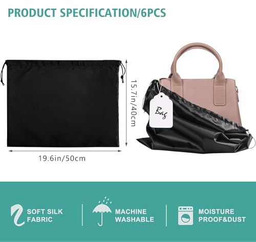 6 Pack Purse Dust Bags Large Silk Drawstring Dust Bag Cover for Handbag Shoe Storage(Black, M-19.6 × 15.7 in) - color: Black-6pcs, style: M-19.6 × 15.7 in