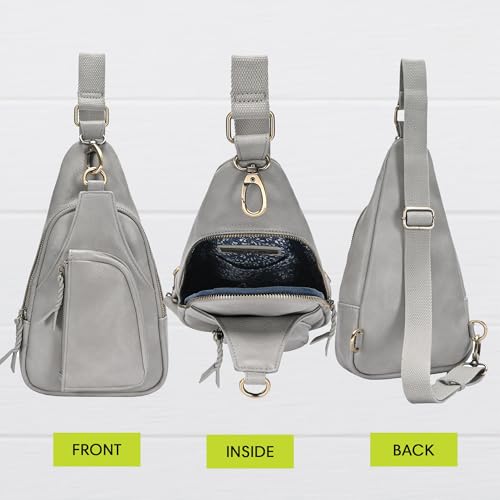 Antik Kraft Tasha Crossbody Sling | Vegan Leather Crossbody Bag for Women with 16-20" Strap | Sling Bags for Women - color: Grey