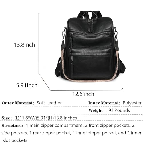 Women's Fashion Backpack Purse for Women Leather Multipurpose Design Ladies Shoulder Bag Travel bag Satchel Handbags - color: Black-1