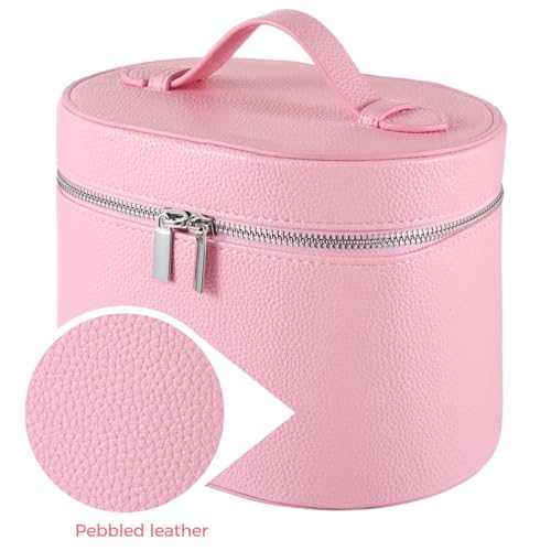 Makeup Vanity Bag for Women - Large Capacity Cosmetic Organizer with Removable Liner, Waterproof PU Leather Skincare Bag, Portable chic Cosmetic Make Up Case for Skincare, Brushes, Accessories, Pink - color: Pink, size: StyleA