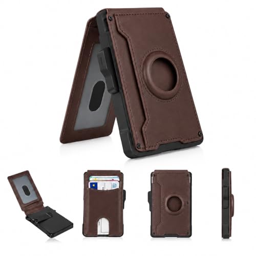 Coffee AirTag Wallet for Men, RFID Blocking Minimalist Bifold Pop Up Aluminum Card Holder, PU Leather Wallet with Money Clip ID Window, 9-13 Cards, Gift for Men, AirTag Not Included by Sooshoom - color: Coffee