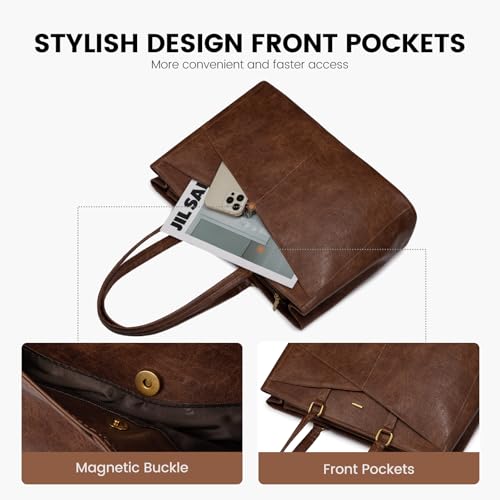 LOVEVOOK Laptop Tote Bag for Women,Leather Work Computer Briefcase Bag - color: Tukhaki-laptop Bag, size: 15.6 inch