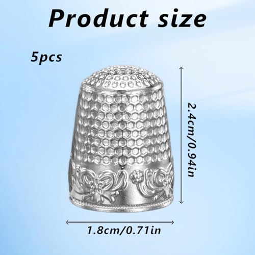 HJZHII 5Pcs Sewing Thimbles for Hand Sewing, Silver Metal Finger Protector, Quilting Craft Accessories for Knitting Needlework DIY Tools