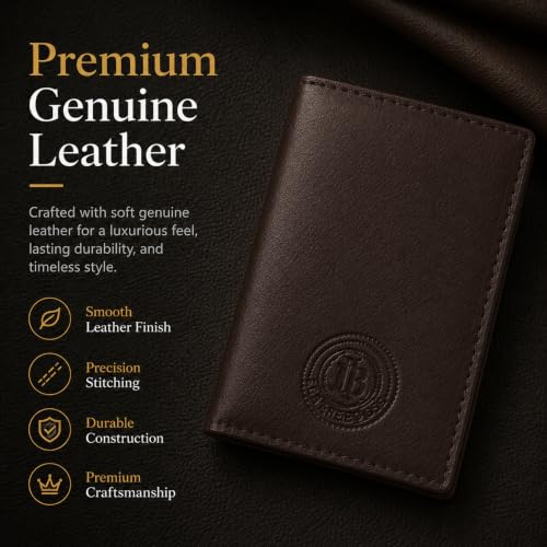 LB LEATHERBOSS Slim Thin Leather Credit Card Triple ID Window Mini Wallet Bifold Driver License Safe (Brown) - color: Brown