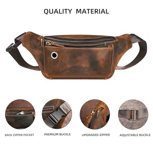 Water Resistant Canvas + Leather Hiking Riding Travel Fanny Waist Pack Small Phone Pouch For Men Women FB811-29 (W-8138-Brown) - color: W-8138-Brown