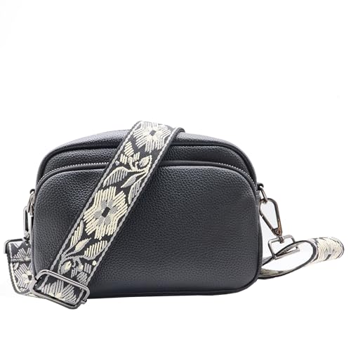 1.5" Wide Purse Strap Adjustable Replacement Gunmetal Hardware Long Crossbody Bag Strap for Thick Shoulder Bags Canvas Handbags Straps - color: Gunmetal Hardware-A-black