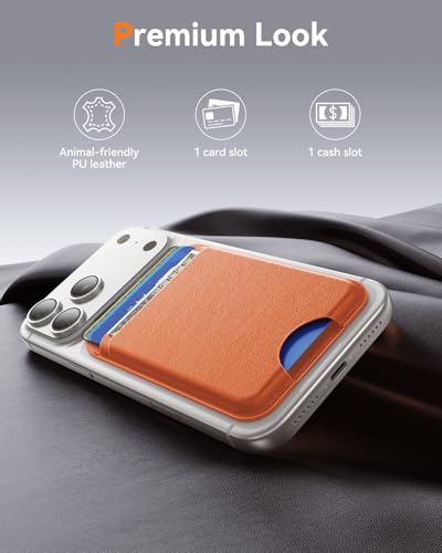 for MagSafe Wallet, 5 Card Holder, Slim Leather Magnetic Wallet for iPhone 17/16/15/14/13/12 Pro Max Plus Air Series, 1 Card Slots & 1 Cash Slot,Orange - color: Orange