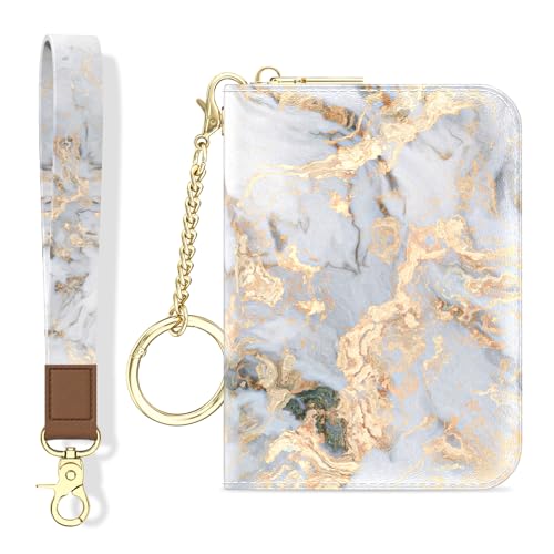 Credit Card Holder, Small RFID Wallet Slim Leather Card Organizer Case - color: B-Grey Marble, size: Wrist Strap