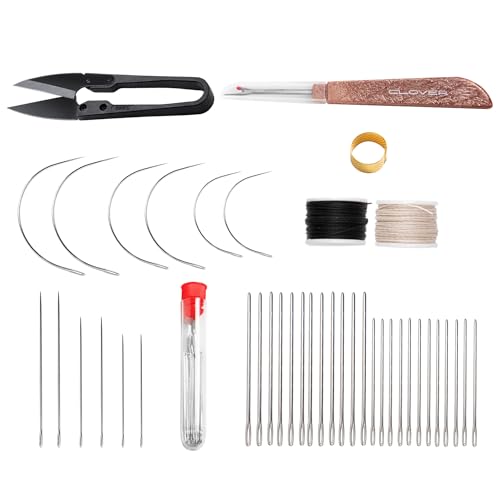 WUTA 71 Pcs Sewing Thread Kit, 66 Pcs Sewing Needles with Seam Ripper Leather Hand Sewing U-Shaped Scissors Metal Sewing Thimble for DIY Leather Craft, Sofa, Shoe, Backpack - color: 51Pcs